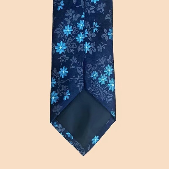 Men’s 3 Piece Tie Set Blue Floral Tie Pocket Square Cufflinks - Picture 4 of 4